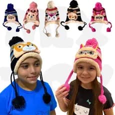 Touca Infantil Lã De Bichinho com Pompom e Protetor Frio