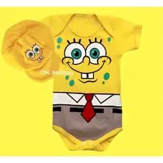 Kit Body Bebê Com Boina Bob Esponja  Mesversario.—Esponja (K-2)
