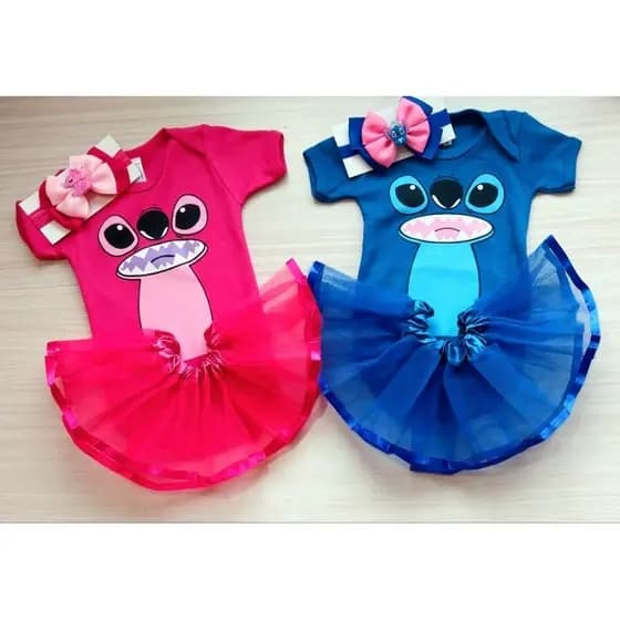 Body Temático Mesversário Stich Menina e Menino Fantasia Bebe-AN/SI