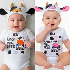 Body Bebê Temático Meu Tetê Vaquinha Fazendinha Mesversário Animais 100% Algodão