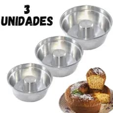 KIT 3 Formas para Bolo com furo,14, 16 e 18cm Torta Suíça Pudim bolo Air Fryer