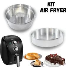 KIT 2 Formas Suiça para Bolo?Pudim + Redonda Torta Fritadeira Air Fryer 3.5LT