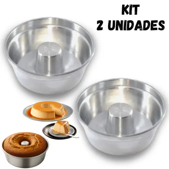 KIT 2 Formas para Bolo com furo Todos os Tamanhos 24, 22, 20, 18, 16cm Torta Suíça Pudim bolo