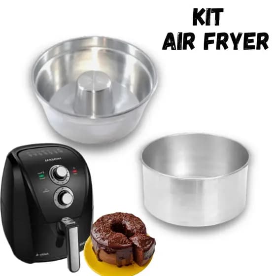 KIT 2 Formas Suiça para Bolo?Pudim + Redonda Torta Fritadeira Air Fryer 3.5LT