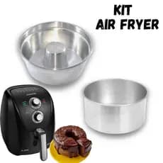 KIT 2 Formas Suiça para Bolo?Pudim + Redonda Torta Fritadeira Air Fryer 3.5LT
