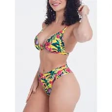 Biquíni Alça Fixa Estampado com Calcinha Fio Duplo Cintura Média Alta
