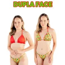 Biquíni Cortininha Top Dupla Face Fita e Calcinha Fio Dental Regulável