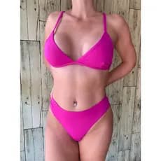 Biquíni Alça Fixa  com Calcinha Fio Duplo Cintura Média Alta Pink