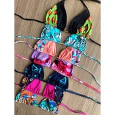 Kit 5 Tops de Biquíni Cortininha Feminino Sem Bojo Avulsos Cores e Estampas Sortidas