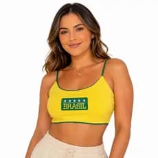 Top cropped feminino brasil Copa do mundo sem bojo faixa e alça fina
