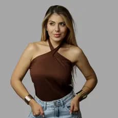 Blusa Regata Canelada Gola Transpassado Tendência Elegante Promoção