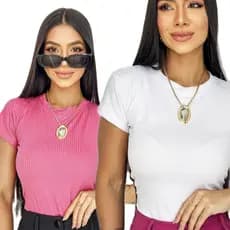 Kit 2 Blusas Canelada Manga Curta Tomoçao Têndencia