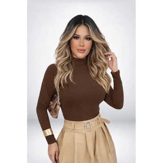 Blusa Feminina Manga Longa Gola Alta inverno Cacharrel Promoção