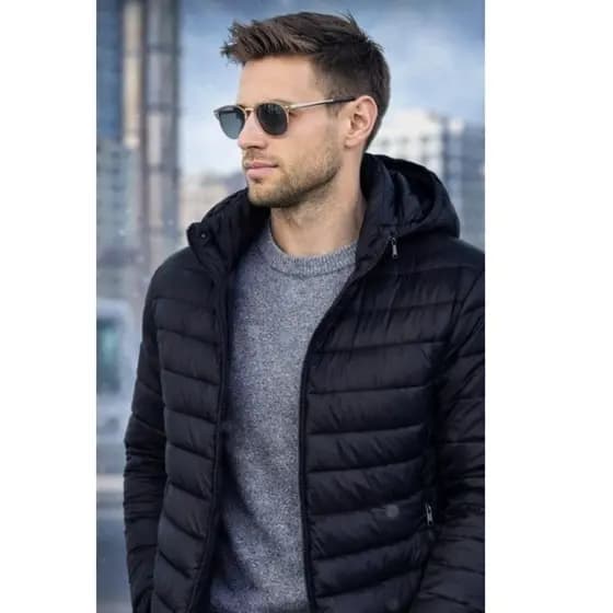 Jaqueta Puffer Masculina Inverno Bobojaco Casaco Térmico Corta Vento Capuz Removível Promoção