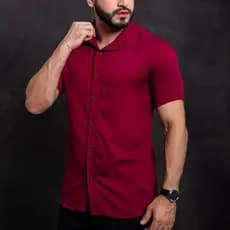 Camisa Masculina de Linho Premium Slim Social Verão Fresca Social Casual Manga Curta estilo mauricinho
