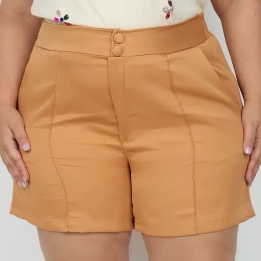 Short Bermuda Alfaitaria Plus Size Cintura Alta Com Bolso Confortável Atemporal Elegante Moda Feminina Verão Modal