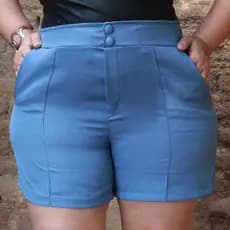 Short Plus Size Moda Feminina Moda Casual Bolso Botão Coberto  Verão Elegancia Elastico Alfaitaria Feminino Moda Plus