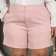 Short Plus Size Feminino Botão Coberto Elastico Embutido Moda Casual Verão Moda Plus Size Short Alfaitaria Elegante