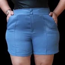 Moda Plus Size Short Plus Size  Alfaitaria Moda Casual Botão Coberto Elastico Elegante moda Feminina Verão Bolso