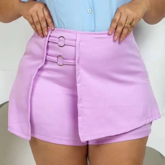 Short Saia Alfaiataria Plus Size Feminino Cintura Alta Elegante Atemporal Verão Modal