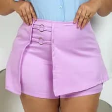Short Saia Alfaiataria Plus Size Feminino Cintura Alta Elegante Atemporal Verão Modal