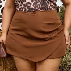 Short Saia Plus Size Em Alfaiataria Cintura Alta Elastico Na Cintura Moda Feminina