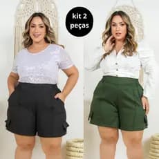 KIT 2 Short Cargo Plus Size Alfaiataria Premium Cintura Alta Ajustável Ao Corpo