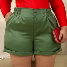 Short Plus Size Feminino Moda Casual Verão Moda Plus Size Short Alfaitaria Boat Coberto Elastico Embutido Estilo Mom