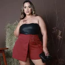 Short Saia Em Alfaiataria Plus Size Feminino Cintura Alta Elastico Traseiro