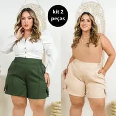 KIT 2 Short Meia Coxa Bermuda Alfaiataria Plus Size Estilo Cargo Social Elegante