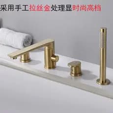 Conjunto de quatro peças para banheira com bico estendido, totalmente em cobre, com chuveiro lateral para água quente e