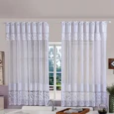 Cortina De Cozinha Decorativa Bella Janela Renda Com Bandô 2,20m x 1,25m Branca