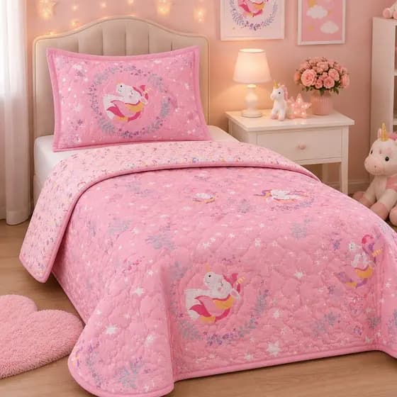 Kit Colcha Cobre Leito Infantil Cama de Solteiro Modelos Bouti 1,60x2,40m Dupla Face 2 Peças C/ Viés Menino e Menina