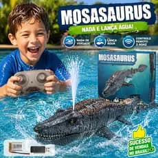 Brinquedo RC Mosassauro com Spray de Água Controle Remoto 2.4GHz Dinossauro Aquático para Crianças