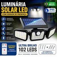 Refletor Grande de 122 Led Com Painel Solar Giratorias Sensor De Movimento Controle Remoto RUT-012