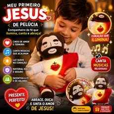 Boneco Jesus 38cm Que Respira Canta e Ilumina Pelúcia para Dormir e Acalmar