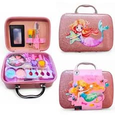 Maleta Maquiagem e Unha Postiça Infantil Sereia Glitter.