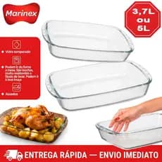 ASSADEIRAS MARINEX TRAVESSAS RETANGULARES 3,7L OU 5L DE VIDRO TEMPERADO NADIR VASILHA POTE