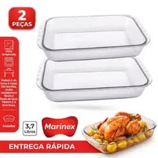 KIT CONJUNTO 2 ASSADEIRAS MARINEX TRAVESSAS LASANHEIRAS VIDRO TEMPERADO RETANGULAR FUNDA 3,7L ASSAR