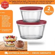 KIT JOGO 02 TIGELAS AMERICANO POTE DE VIDRO 350ML E 600ML COM TAMPA PLÁSTICA PETISCO E SOBREMESA
