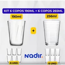 KIT 12 COPOS SUCO VIDRO (6 COPOS 190ML + 6 COPOS 265ML)