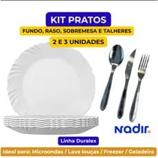 PRATOS PÉTALA VIDRO TEMPERADO NADIR, FUNDO, RASO E SOBREMESA + GARFOS, FACAS E COLHERES