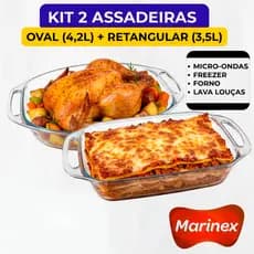 ASSADEIRAS SELETTA 4,2L OVAL E 3,5L RETANGULAR NADIR COM ALÇAS EM VIDRO TEMPERADO POTE VASILHA
