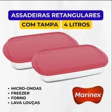 ASSADEIRAS RETANGULARES VIDRO TEMPERADO LASANHEIRA NADIR 4L COM TAMPA DE PLÁSTICO VASILHA POTE