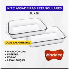ASSADEIRAS RETANGULARES MARINEX VIDRO TEMPERADO 5 LT ASSAR ARMAZENAR FORNO E FREEZER