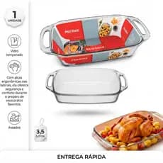Assadeira Retangular Marinex Seletta de Vidro Resistente 3,5L Pode ir ao forno - Nadir