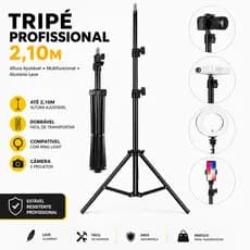 Pedestal Tripé Porta Banner 2,10m Ajustável Suporte para Celular Ring Light Eventos