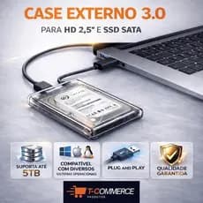 Case HD Externo 2.5 SATA USB 3.0 Transparente SSD 6Gbps Notebook PC