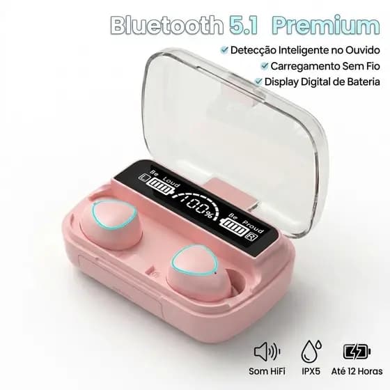 Fone Bluetooth M10 TWS Sem Fio Display LED Touch Com Carregamento Sem Fio Android ios