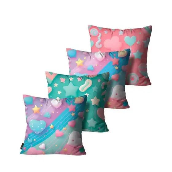 Kit com 4 Capas de Almofadas Decorativas Doces Coloridos